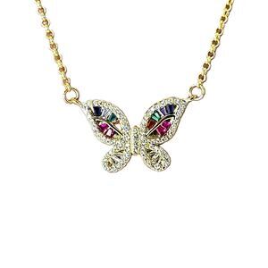 Sparkly Butterfly Necklace Pendant Multi-color CZ Adjustable Gold Plated Chain